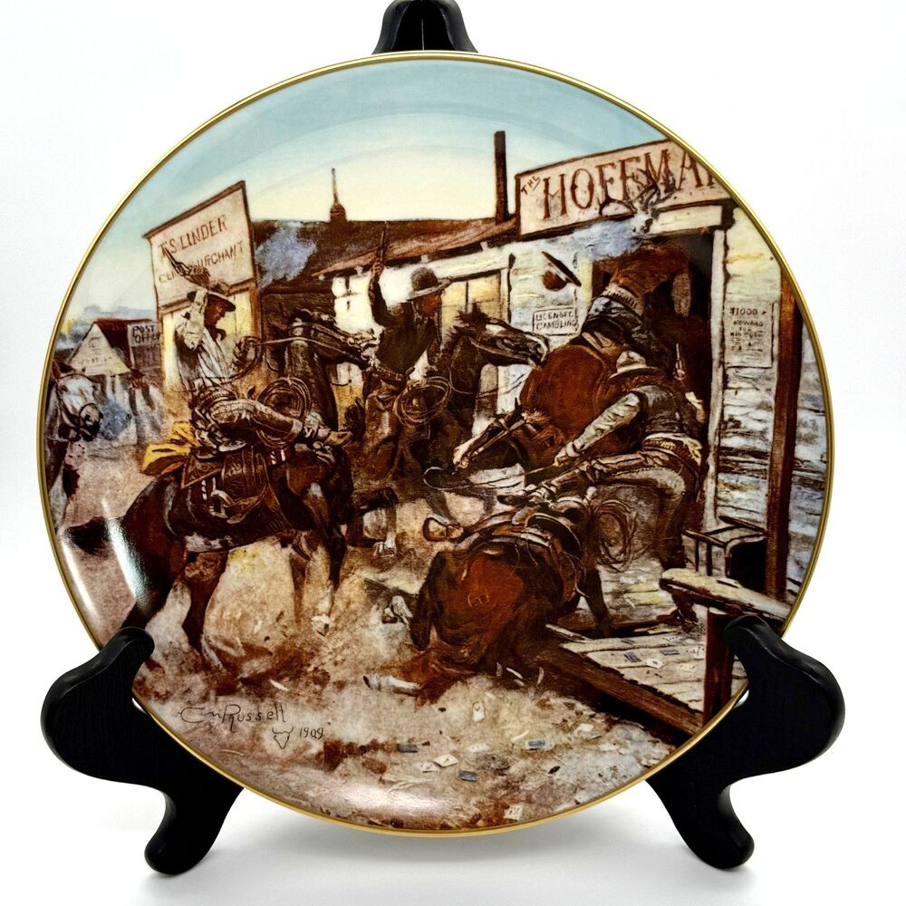 GORHAM Collector Wildwest Plate "In Without Knocking" Charles M Russell VTG 1981